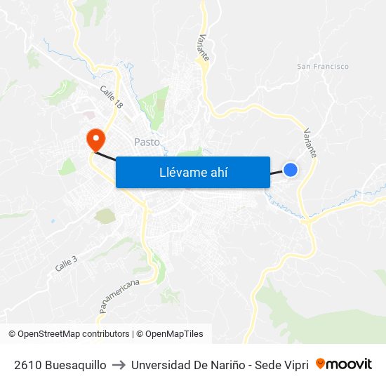 2610 Buesaquillo to Unversidad De Nariño - Sede Vipri map