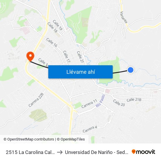 2515 La Carolina Calle 25 to Unversidad De Nariño - Sede Vipri map