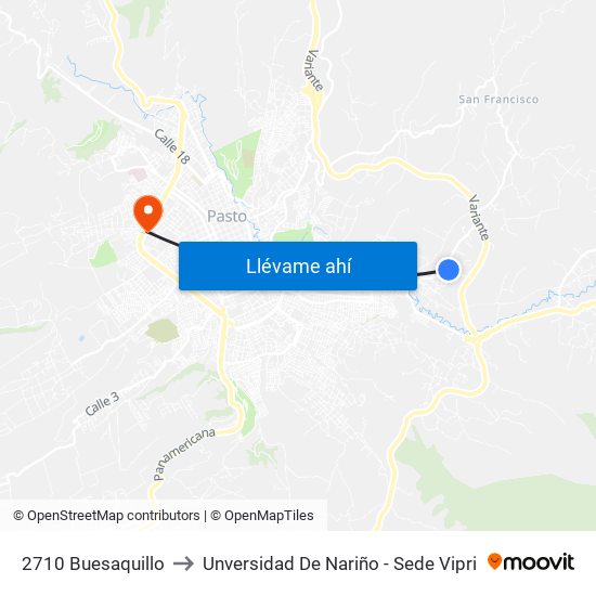 2710 Buesaquillo to Unversidad De Nariño - Sede Vipri map