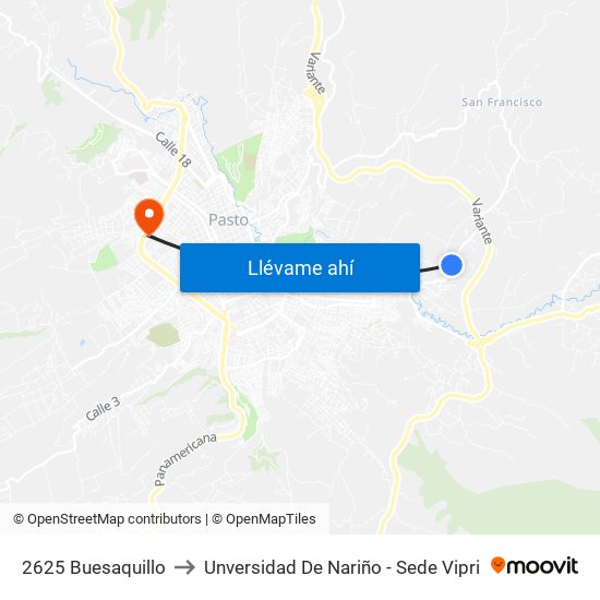 2625 Buesaquillo to Unversidad De Nariño - Sede Vipri map