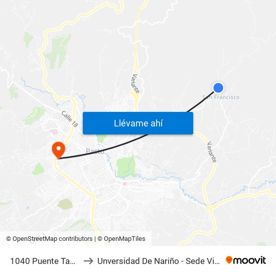 1040 Puente Tabla to Unversidad De Nariño - Sede Vipri map