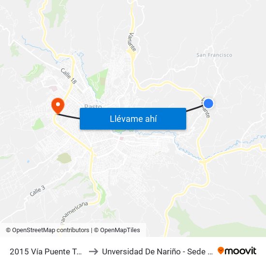 2015 Vía Puente Tabla to Unversidad De Nariño - Sede Vipri map