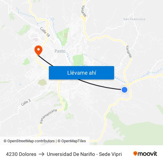 4230 Dolores to Unversidad De Nariño - Sede Vipri map