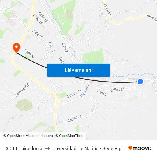 3000 Caicedonia to Unversidad De Nariño - Sede Vipri map
