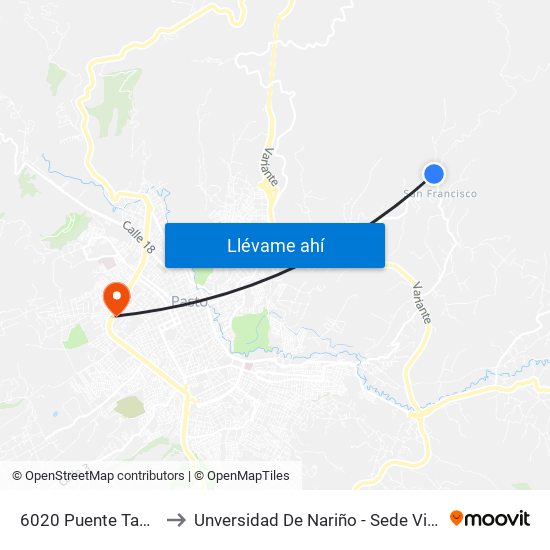 6020 Puente Tabla to Unversidad De Nariño - Sede Vipri map