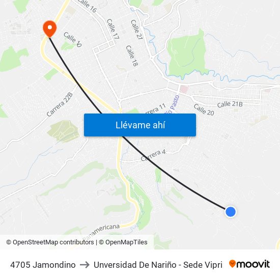 4705 Jamondino to Unversidad De Nariño - Sede Vipri map