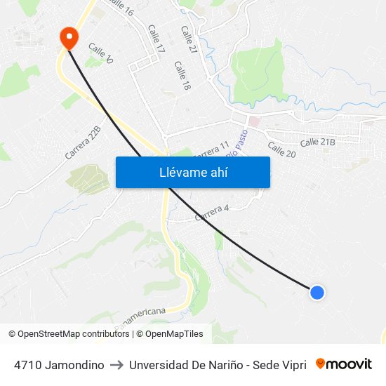 4710 Jamondino to Unversidad De Nariño - Sede Vipri map