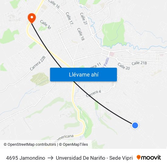 4695 Jamondino to Unversidad De Nariño - Sede Vipri map