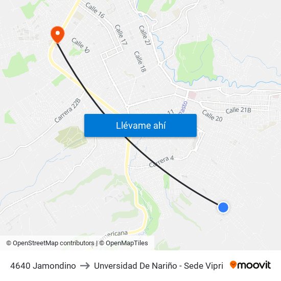 4640 Jamondino to Unversidad De Nariño - Sede Vipri map