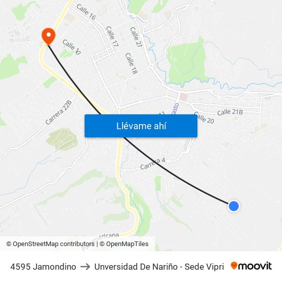 4595 Jamondino to Unversidad De Nariño - Sede Vipri map