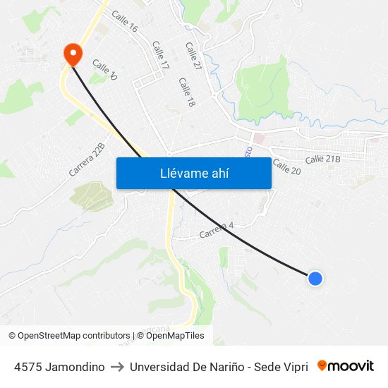 4575 Jamondino to Unversidad De Nariño - Sede Vipri map
