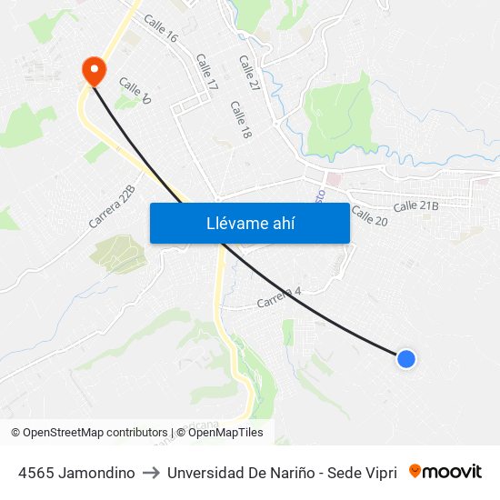 4565 Jamondino to Unversidad De Nariño - Sede Vipri map