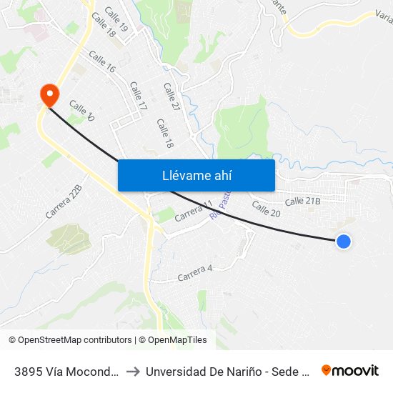 3895 Vía Mocondino to Unversidad De Nariño - Sede Vipri map