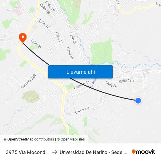 3975 Vía Mocondino to Unversidad De Nariño - Sede Vipri map