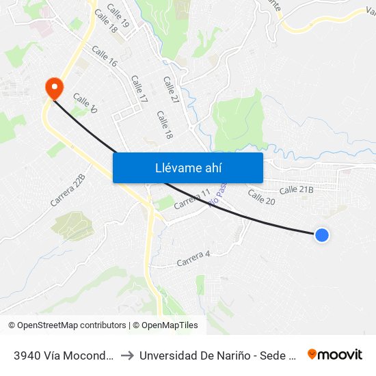 3940 Vía Mocondino to Unversidad De Nariño - Sede Vipri map