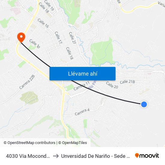 4030 Vía Mocondino to Unversidad De Nariño - Sede Vipri map