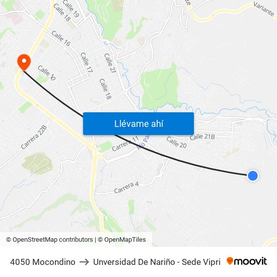 4050 Mocondino to Unversidad De Nariño - Sede Vipri map
