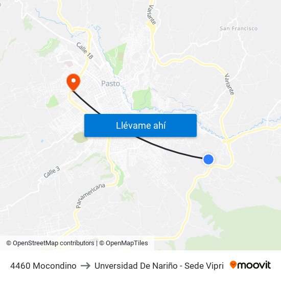 4460 Mocondino to Unversidad De Nariño - Sede Vipri map