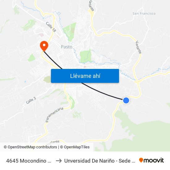 4645 Mocondino Alto to Unversidad De Nariño - Sede Vipri map