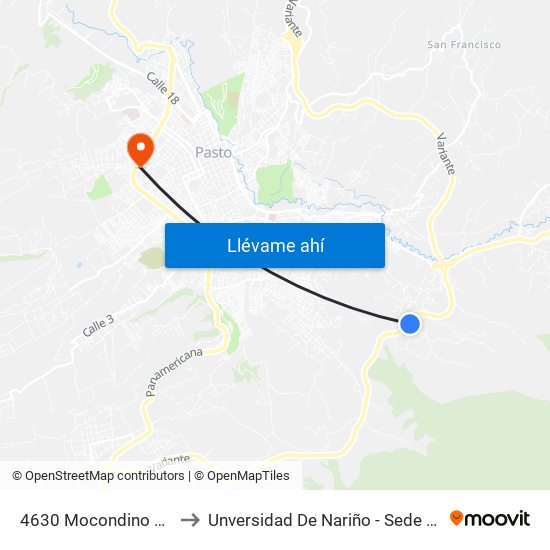 4630 Mocondino Alto to Unversidad De Nariño - Sede Vipri map