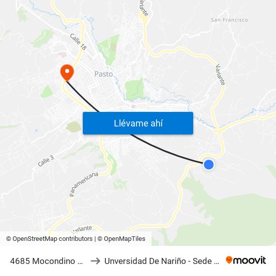 4685 Mocondino Alto to Unversidad De Nariño - Sede Vipri map