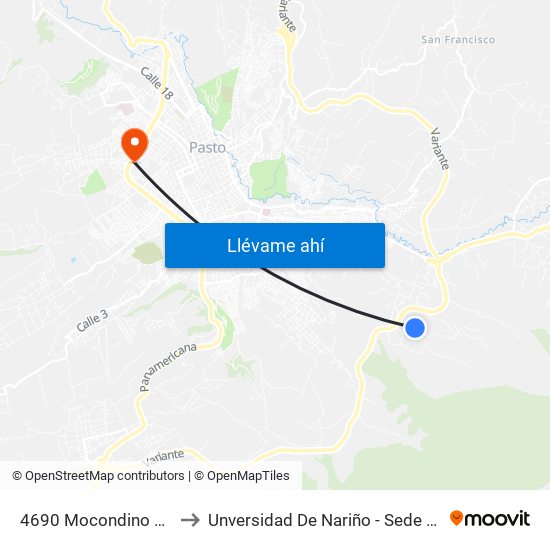 4690 Mocondino Alto to Unversidad De Nariño - Sede Vipri map