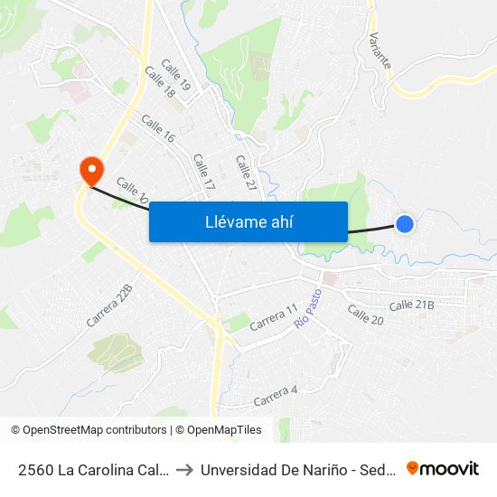 2560 La Carolina Calle 24 to Unversidad De Nariño - Sede Vipri map