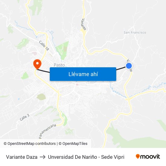 Variante Daza to Unversidad De Nariño - Sede Vipri map