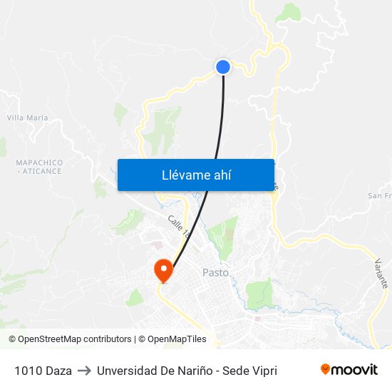 1010 Daza to Unversidad De Nariño - Sede Vipri map