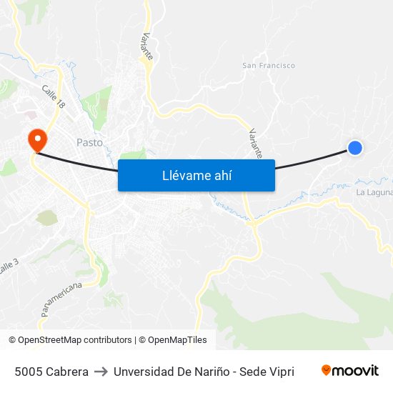 5005 Cabrera to Unversidad De Nariño - Sede Vipri map