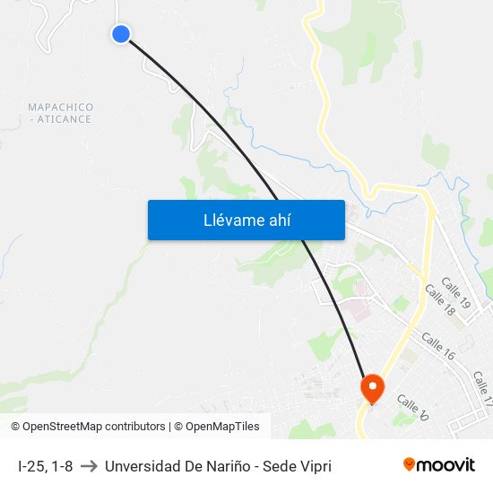 I-25, 1-8 to Unversidad De Nariño - Sede Vipri map