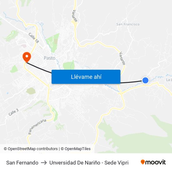 San Fernando to Unversidad De Nariño - Sede Vipri map