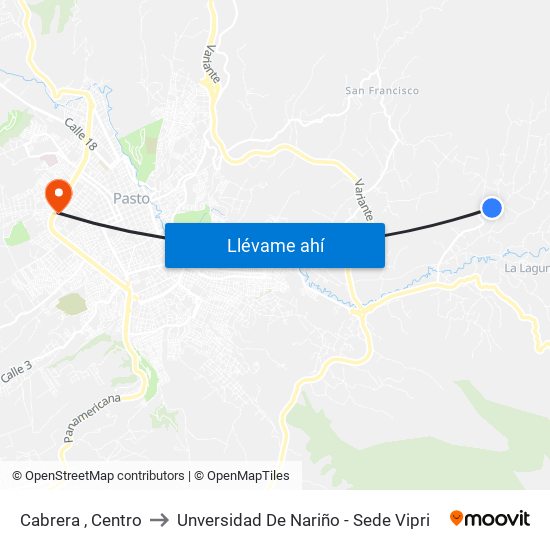 Cabrera , Centro to Unversidad De Nariño - Sede Vipri map
