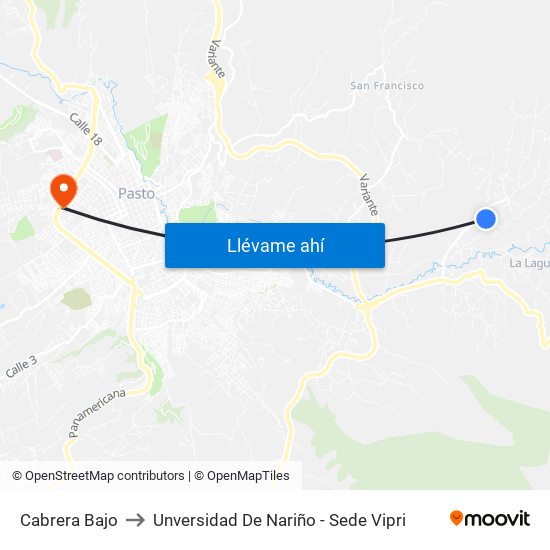 Cabrera Bajo to Unversidad De Nariño - Sede Vipri map