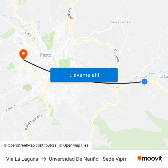 Vía La Laguna to Unversidad De Nariño - Sede Vipri map