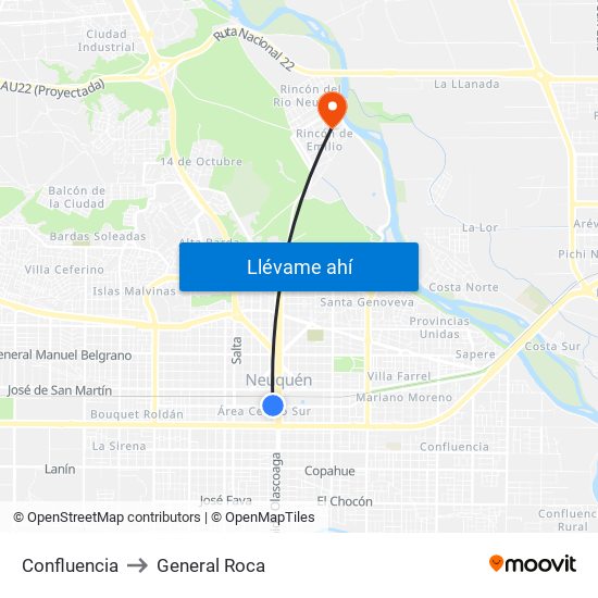 Confluencia to General Roca map
