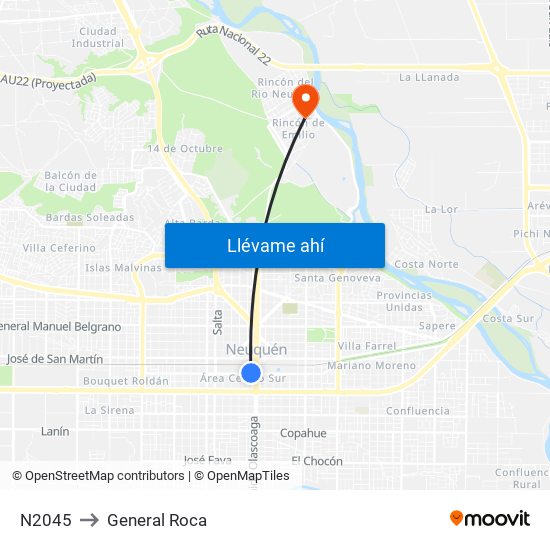 N2045 to General Roca map