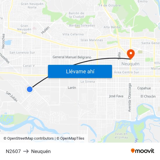 N2607 to Neuquén map