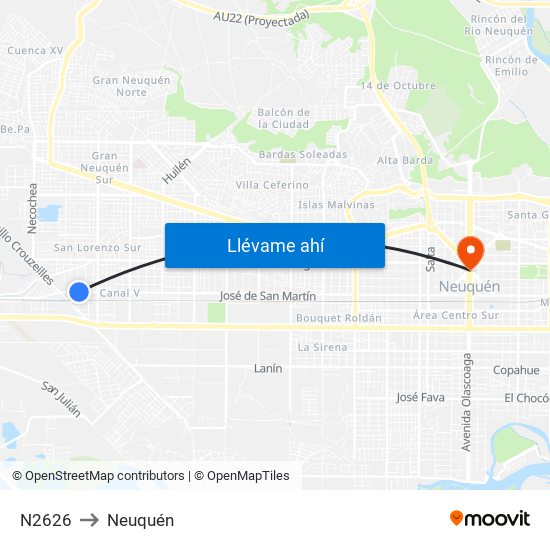 N2626 to Neuquén map