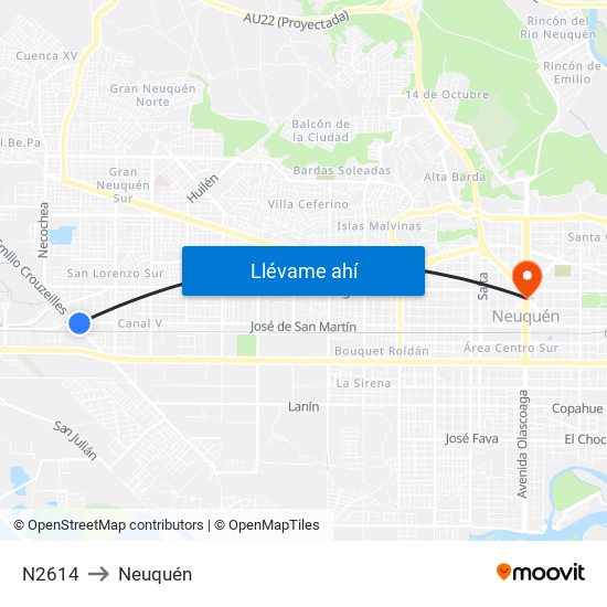 N2614 to Neuquén map