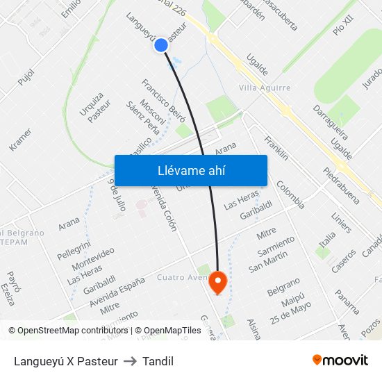 Langueyú X Pasteur to Tandil map