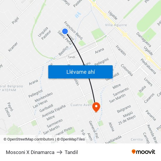 Mosconi X Dinamarca to Tandil map