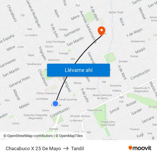 Chacabuco X 25 De Mayo to Tandil map