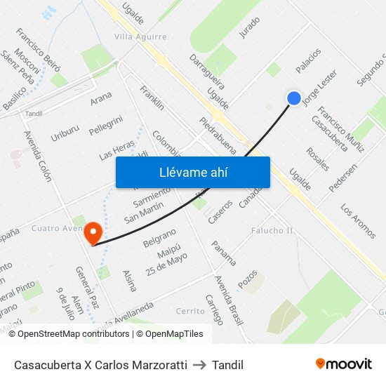 Casacuberta X Carlos Marzoratti to Tandil map