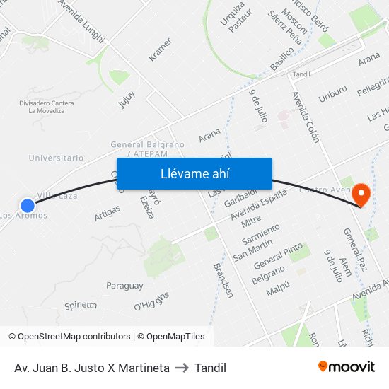 Av. Juan B. Justo X Martineta to Tandil map