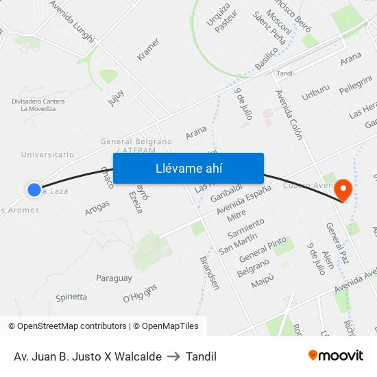 Av. Juan B. Justo X Walcalde to Tandil map