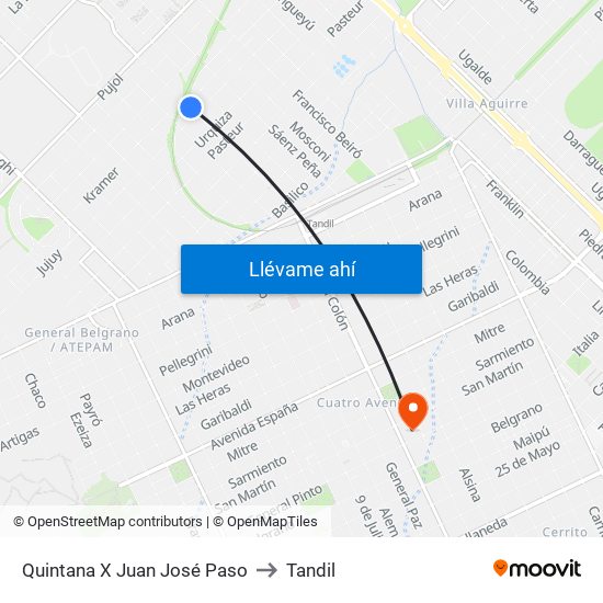 Quintana X Juan José Paso to Tandil map