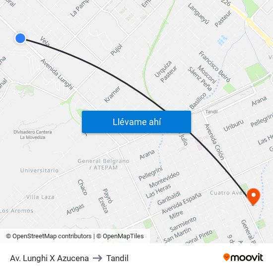 Av. Lunghi X Azucena to Tandil map
