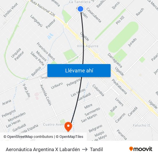 Aeronáutica Argentina X Labardén to Tandil map