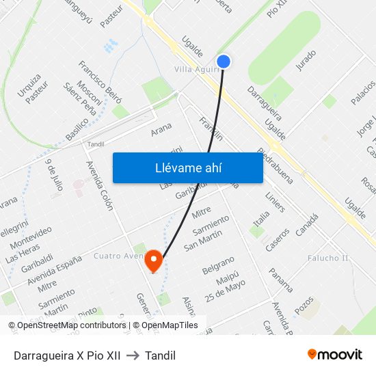 Darragueira X Pio XII to Tandil map